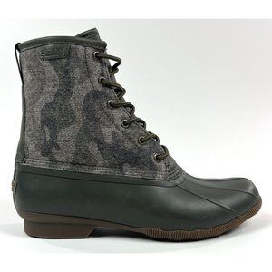 Sperry Saltwater Olive Green Camo Size 10.5 Duck Boots Water Resistant STS23702
